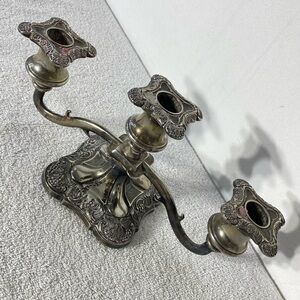 Vintage Rand E.P. On Zinc Silver Plated Metal Grape & Vine 3 Candle Candelabra